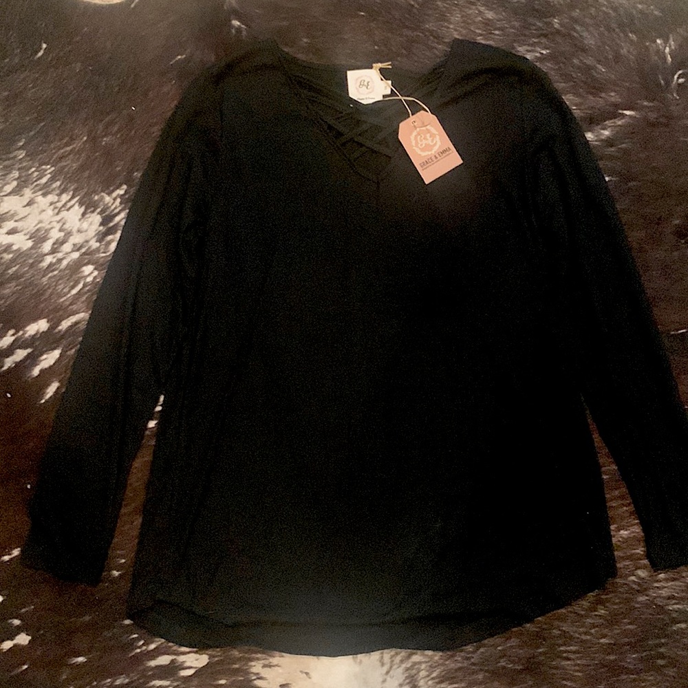 Brand New Black Women’s Blouse with Criss-Cross Neckline!
